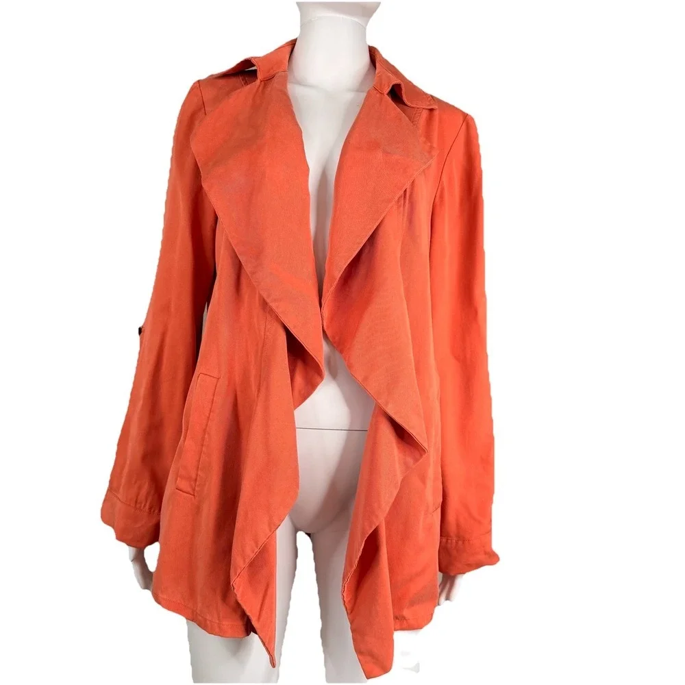 Chico's Jacket 1 Women's Medium Orange Open-Front Roll-Tab 3/4 Sleeve